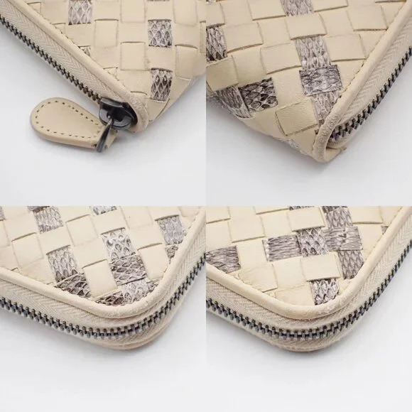 BOTTEGA VENETA Intrecciato Zip Around Long Wallet Embossing Leather Whit 63AA183 - Picture 9 of 13